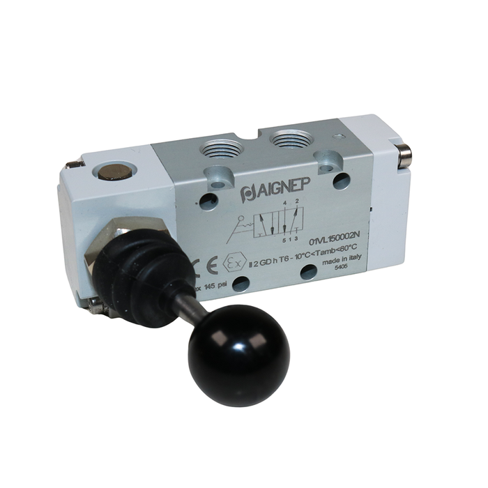AIGNEP 01VL150002N 90˚ Bistable Spring Return Lever Valve 1/8" 5/2 WAY