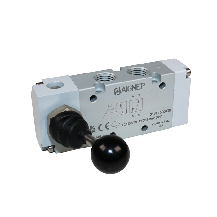 AIGNEP 01VL150003N 90˚ Bistable Spring Return Lever Valve 1/4" 5/2 WAY