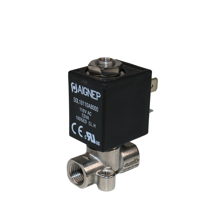 AIGNEP X1F02425V0N Solenoid Valve 1/8" NPTF 3/2 WAY Normally Open (N.O)