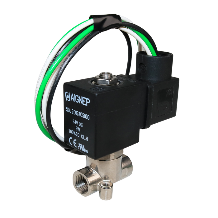 AIGNEP X2F03425V0N Solenoid Valve 1/4" NPTF 3/2 WAY Normally Open (N.O)